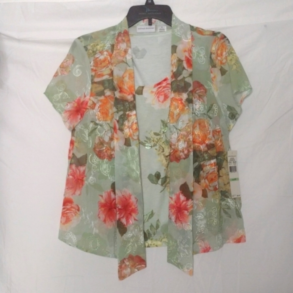 Alfred Dunner size 8P combo blouse/kimono and necklace
